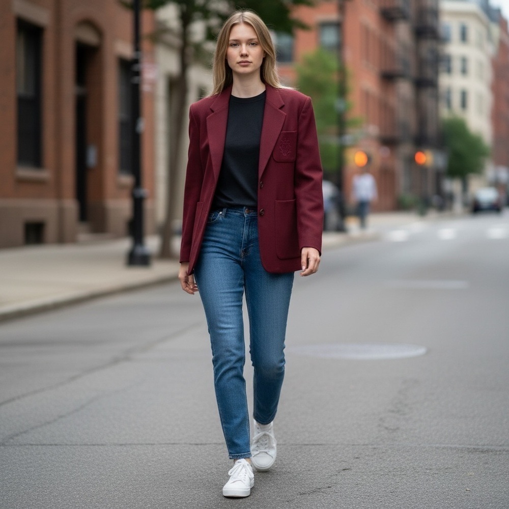 Vintage 100% Pure Wool Charter Club Burgundy Blazer